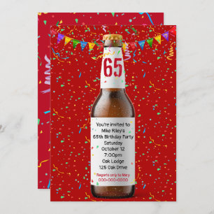 65th Birthday Party Beer Bottle Invitation Kaart