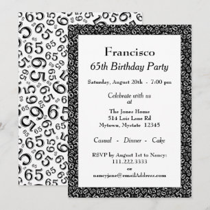 65th Birthday Party, Black/White Number Pattern Kaart