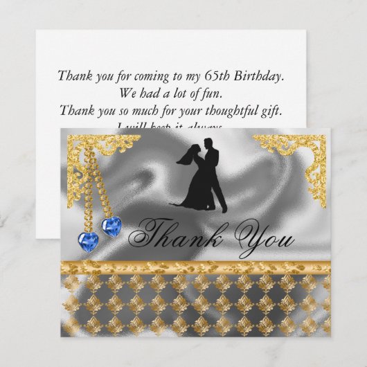 65th Birthday Party Blue Hearts Gem, Bedankt (Voorkant / Achterkant)
