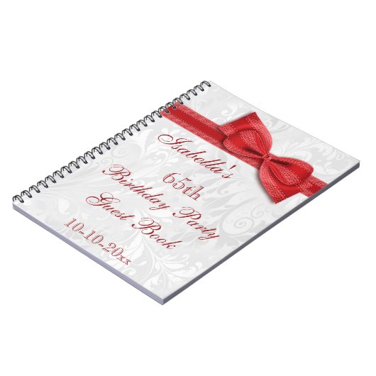 65th Birthday Party Damask and Bow Notitieboek (Linkerzijde)