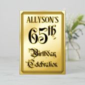 65th Birthday Party — Elegant Script + aangepaste Folie Uitnodiging (Staand Voorkant)