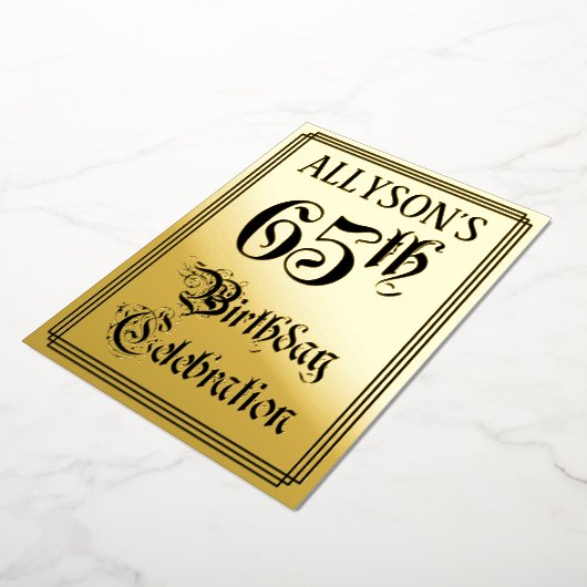 65th Birthday Party — Elegant Script + aangepaste  Folie Uitnodiging (Gedraaid)