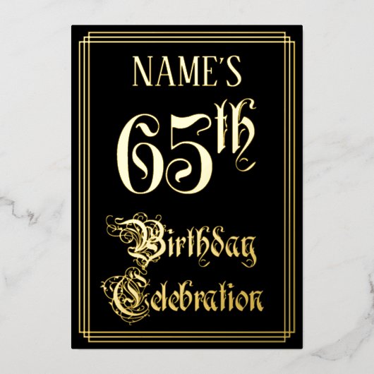 65th Birthday Party — Fancy script & aangepaste na Folie Uitnodiging (Voorkant)