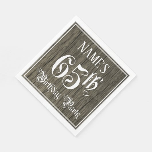 65th Birthday Party — Fancy script, Faux Wood Kijk Servet (Hoek)