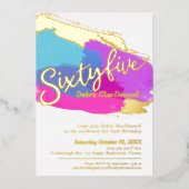 65th Birthday party gouden foto heldere abstracte  Folie Uitnodiging (Voorkant)