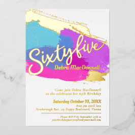65th Birthday party gouden foto heldere abstracte  Folie Uitnodiging
