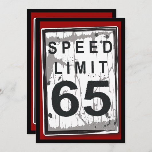 65th Birthday Party Grungy Speed Limit Sign Kaart (Voorkant / Achterkant)