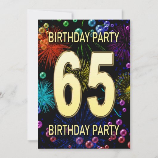 65th Birthday Party Invitation Fireworks Bubbles Kaart (Voorkant)