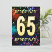65th Birthday Party Invitation Fireworks Bubbles Kaart (Staand voorkant)