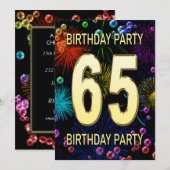 65th Birthday Party Invitation Fireworks Bubbles Kaart (Voorkant / Achterkant)