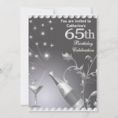 65th Birthday Party Invitation - Silver Kaart (Voorkant)
