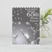 65th Birthday Party Invitation - Silver Kaart (Staand voorkant)