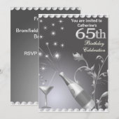 65th Birthday Party Invitation - Silver Kaart (Voorkant / Achterkant)