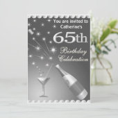 65th Birthday Party Invitation - Silver Kaart (Staand voorkant)