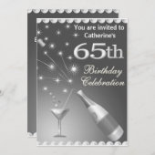 65th Birthday Party Invitation - Silver Kaart (Voorkant / Achterkant)
