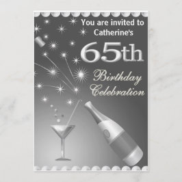 65th Birthday Party Invitation - Silver Kaart