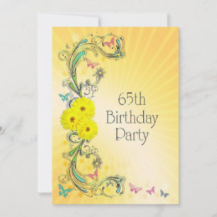 65th Birthday party Invitation with yellow flower Kaart