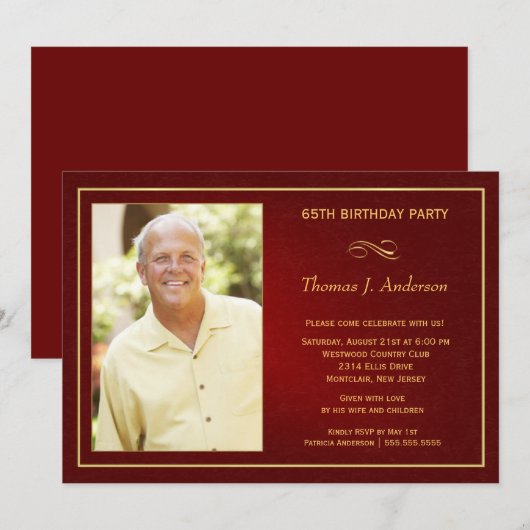 65th Birthday Party Invitations - voeg uw foto toe Kaart (Voorkant / Achterkant)