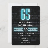 65th Birthday Party Neon Sign on Brick Kaart (Voorkant)