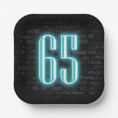 65th Birthday Party Neon Sign on Brick Papieren Bordje (Voorkant)