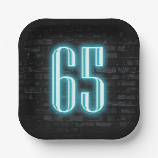65th Birthday Party Neon Sign on Brick Papieren Bordje (Voorkant)