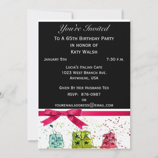 65th Birthday Party Personalized Invitation Kaart (Voorkant)