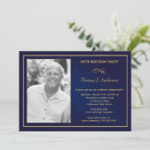65th Birthday Party Photo Invitations Royal Blue Kaart (Staand voorkant)