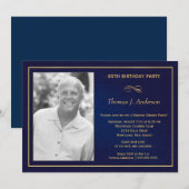 65th Birthday Party Photo Invitations Royal Blue Kaart (Voorkant / Achterkant)