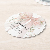 65th Birthday Party Pink Bow with Roses Kartonnen Onderzetters (Gekanteld)