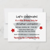 65th Birthday Party RED Stars Sjabloon V2 Kaart (Achterkant)