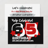 65th Birthday Party RED Stars Sjabloon V2 Kaart (Voorkant / Achterkant)
