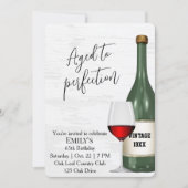 65th Birthday Party Red Wine Glass and Bottle Kaart (Voorkant)