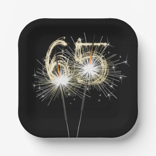 65th Birthday Party Sparklers on Black Papieren Bordje (Voorkant)