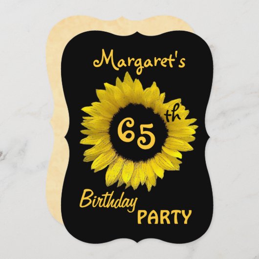 65th Birthday Party Yellow Sunflower V08 Kaart (Voorkant / Achterkant)