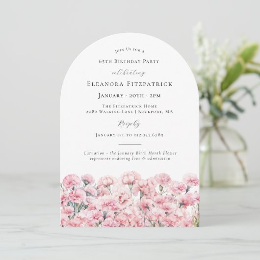 65th Birthday Pink Carnation January Birth Flower Kaart (Staand voorkant)