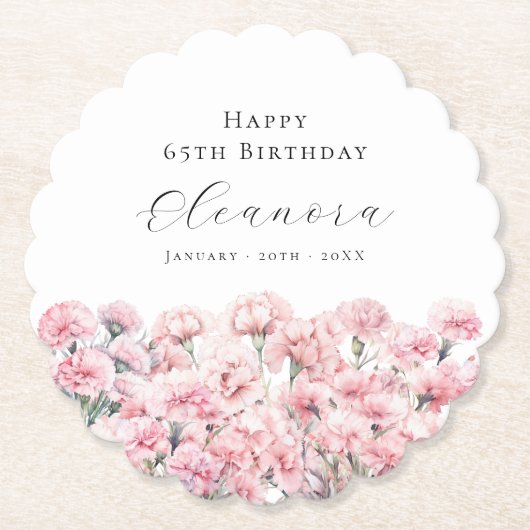 65th Birthday Pink Carnation January Birth Flower Kartonnen Onderzetters (Voorkant)