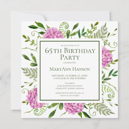 65th Birthday Pink Hydrangeas Card Request  Kaart (Voorkant)