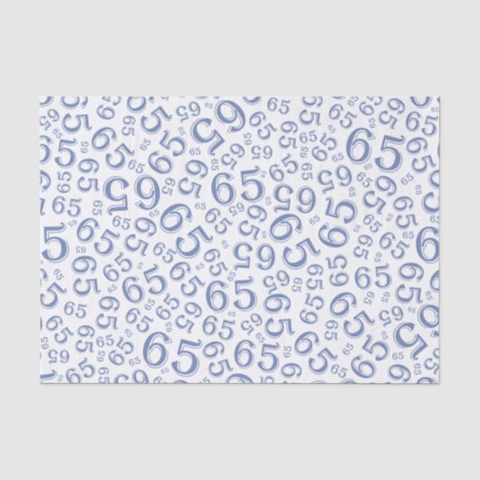 65th Birthday Random Number Pattern Blue/White Tissuepapier (Voorkant)