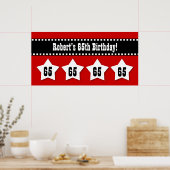 65th Birthday Red Black White Stars Banner V65S Poster (Keuken)