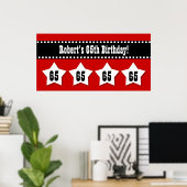 65th Birthday Red Black White Stars Banner V65S Poster (Thuiskantoor)