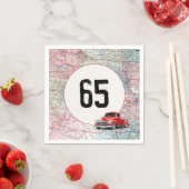 65th Birthday Red Retro Truck on Road Map Servet (Insitu)