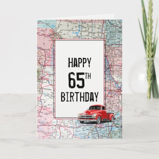 65th Birthday Red Retro Truck op Map Kaart (Voorkant)