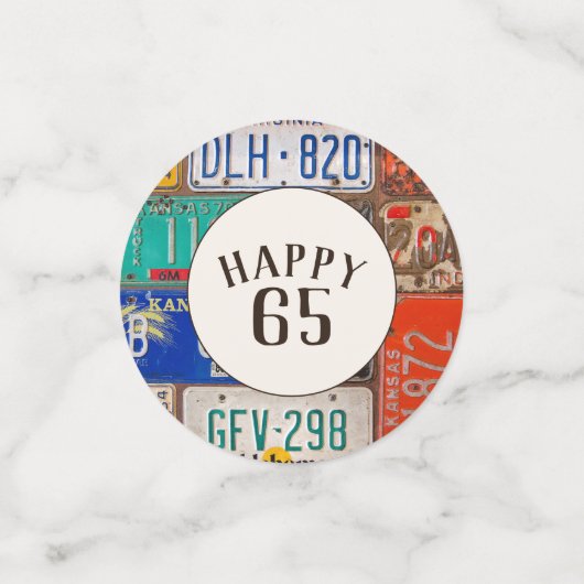 65th Birthday Retro Licence Borden Confetti (Kleine voorkant)