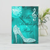 65th Birthday Sparkle Heels en Blauwgroen Disco Ba Kaart (Staand voorkant)
