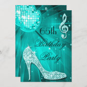 65th Birthday Sparkle Heels en Blauwgroen Disco Ba Kaart (Voorkant / Achterkant)