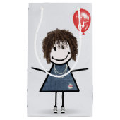 65th Birthday Stick Figuur Girl met ballon Klein Cadeauzakje (Voorkant)