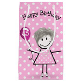65th Birthday Stick Girl met roze ballon Klein Cadeauzakje (Voorkant)