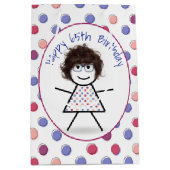 65th Birthday Stick Girl op Polka Dots Medium Cadeauzakje (Voorkant)