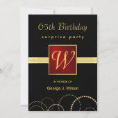 65th Birthday Surprise Party - Elegant Monogram Kaart (Voorkant)