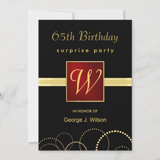 65th Birthday Surprise Party - Elegant Monogram Kaart (Voorkant)